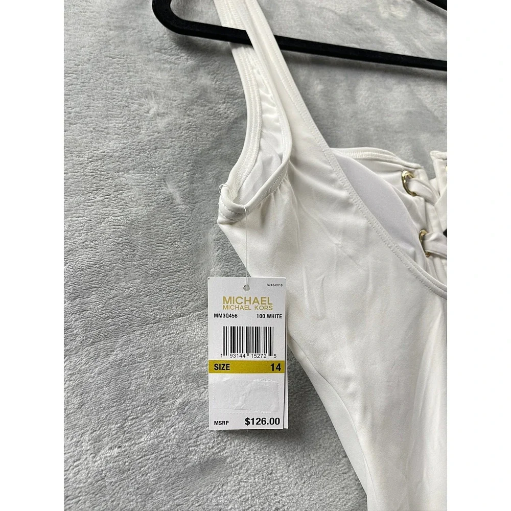 Michael Kors One Piece Swimsuit Womens White New Lace Up Front Grommet Size 14